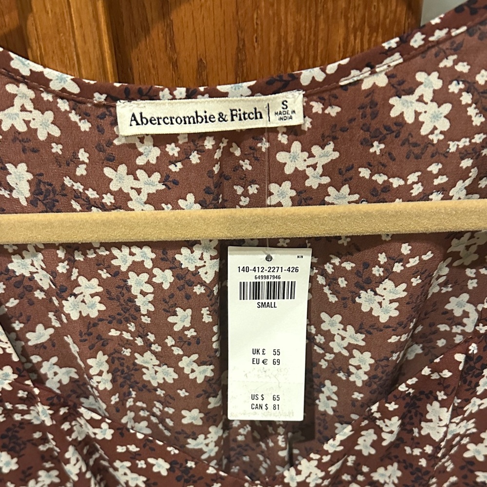 Abercrombie & Fitch Brown Floral Square Neck Puff Sleeve Blouse - Picture 2 of 10